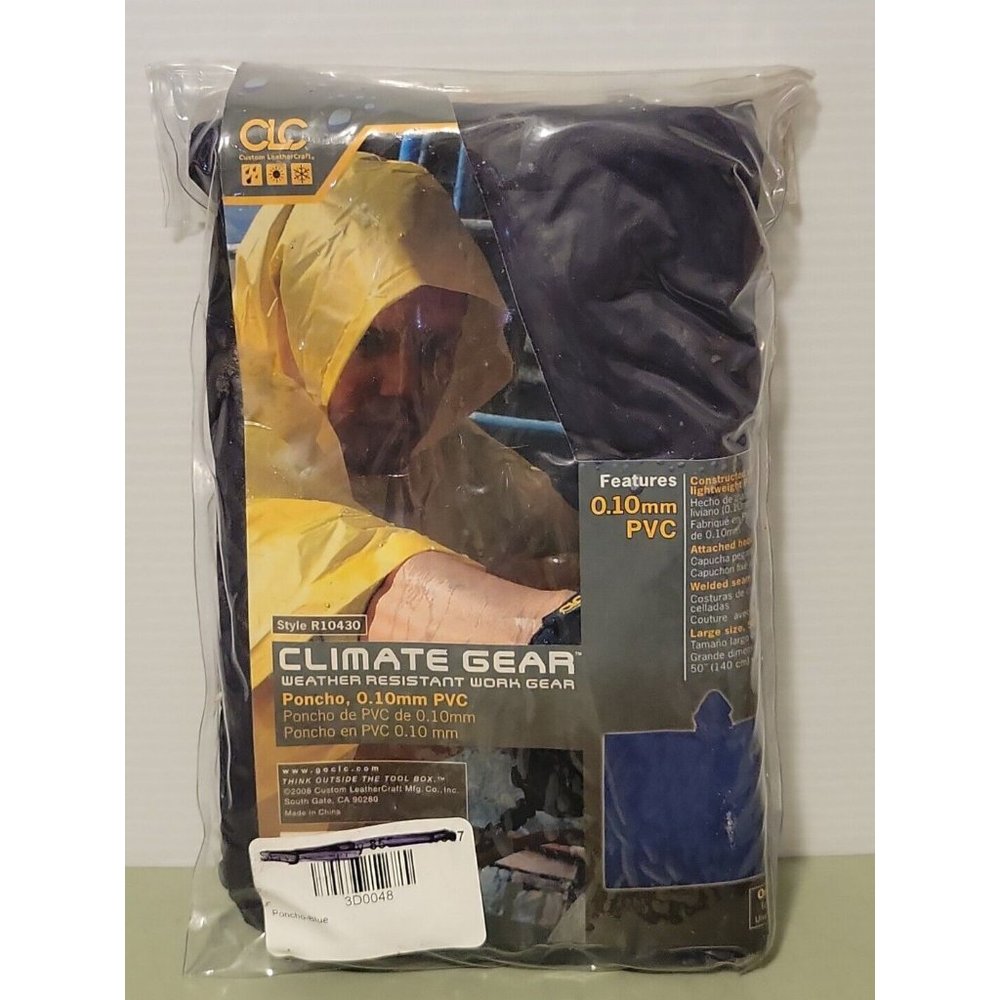 CLC Climate Gear PVC 0.10mm Weather Work Rain Poncho Gear One Size Large 50”x80”